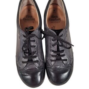 Finn Comfort 10.5 Wide Black Charcoal Grey Leather Walking Shoes Germany Comfort
